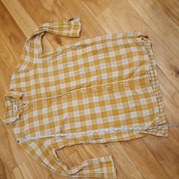 PACT Mustard Yellow Gingham Coastal Double Gauze Oversized Button Up Tunic ML - Picture 13 of 13